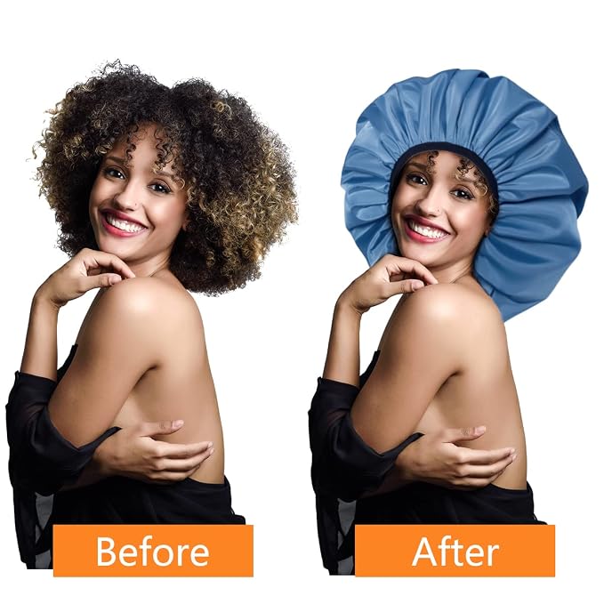 Auban Extra Large Shower Cap, Double-Layer Waterproof Reusable Satin Lining XL - Image 6