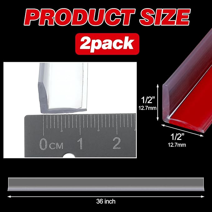 2 Pcs 1/2'' x 36'' Long Clear Vinyl L-Type Seal Strip - Image 2