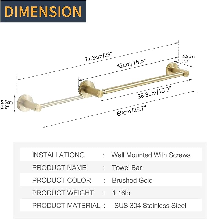 BESy Adjustable 15 to 26 Inch Single Bath Towel Bar - Image 4
