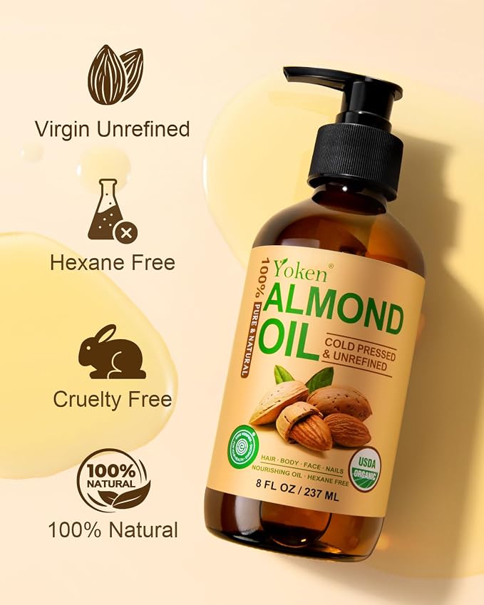 Organic Almond Oil 8 fl oz, USDA 100% Pure Natural Cold Pressed Almond Oils in - Image 6