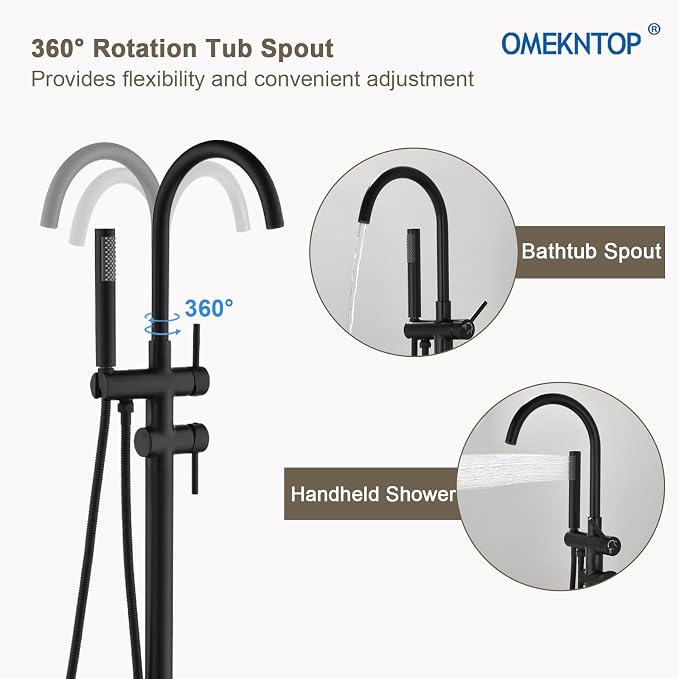 Freestanding Bathtub Faucet, Matte Black Floor Mount Tub Filler, Modern - Image 6