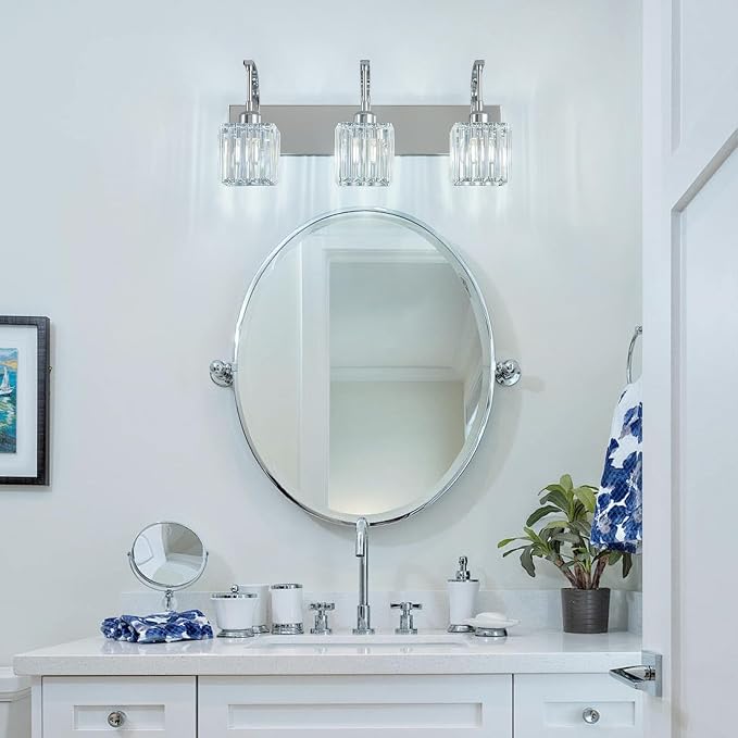 Crystal Vanity Lights 3-Light Chrome Bathroom Vanity Lights Modern Crystal - Image 6