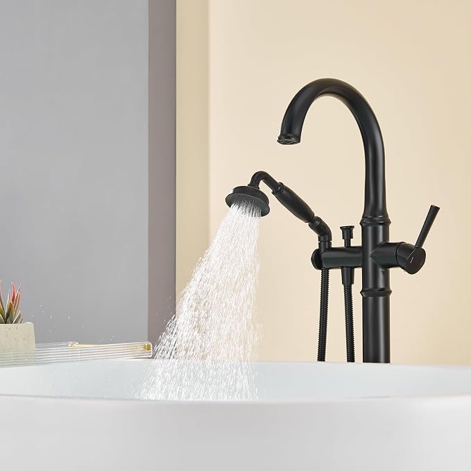 Freestanding Bathtub Faucet Black Free Standing Tub Filler Brass Bathtub - Image 8