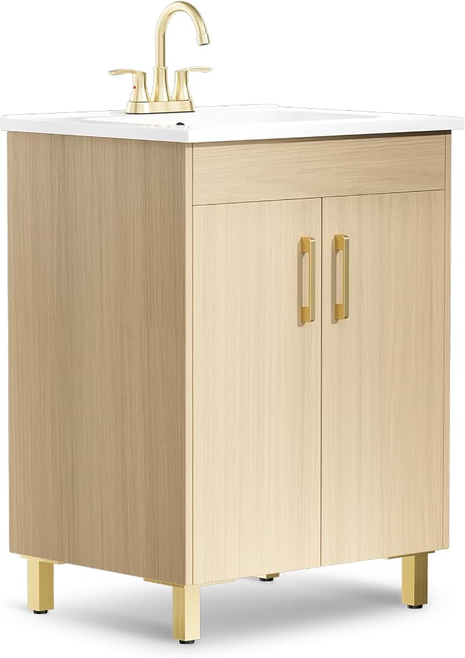 phiestina 24 Inch Fully Pre-Assembled Oak Bathroom Vanity, Bathroom Vanity by Phiestina