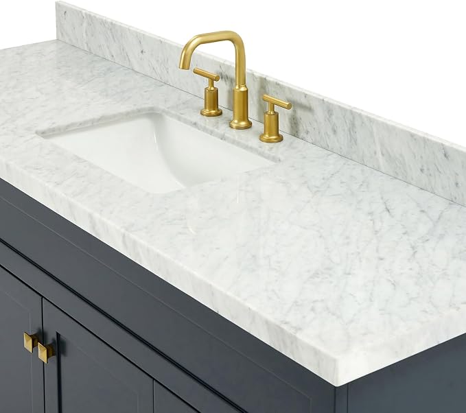 ARIEL Hamlet 67" Midnight Blue Bathroom Vanity, 1.5" Edge Italian Carrara - Image 2
