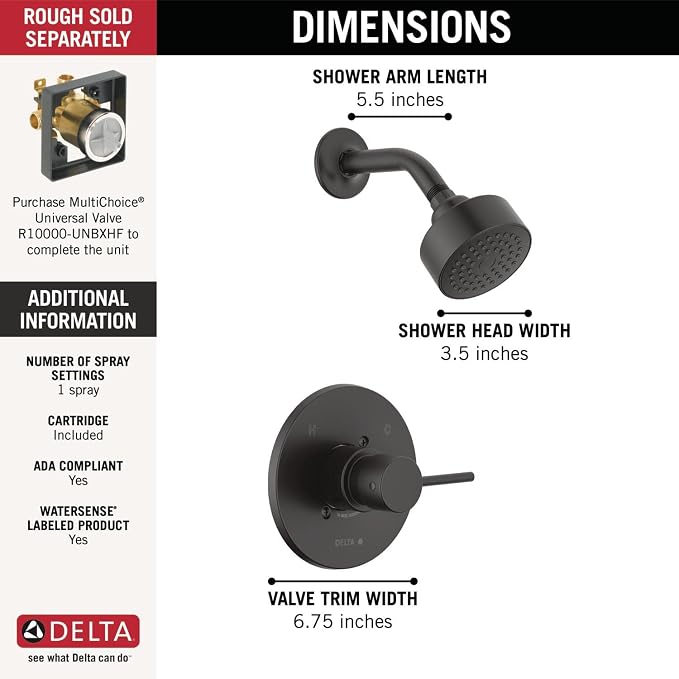 Delta Modern 14 Series Shower Faucet Set, Matte Black Shower Head and Handle Set - Image 3