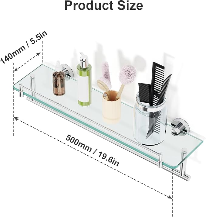 20-Inch Floating Tempered Glass Bathroom Shelf - Image 3