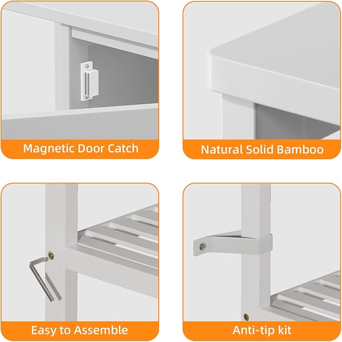 HITNET Bathroom Cabinet Freestanding, Bamboo Floor Cabinet, Side Storage - Image 5