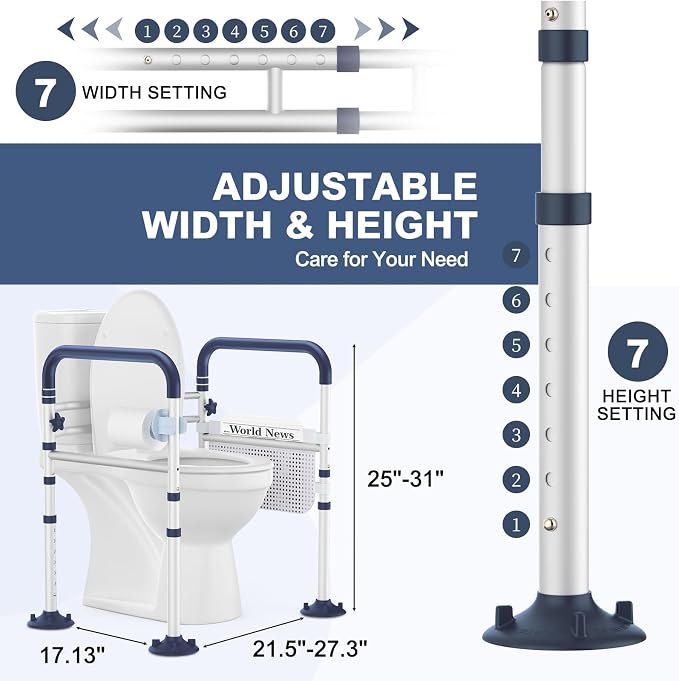 Toilet Safety Rails for Seniors, Adjustable Height & Width Toilet Rails - Image 2