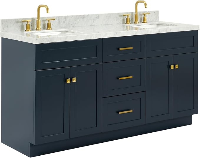 ARIEL Hamlet 67" Midnight Blue Double Vanity, 1.5" Edge Italian Carrara Marble - Image 6