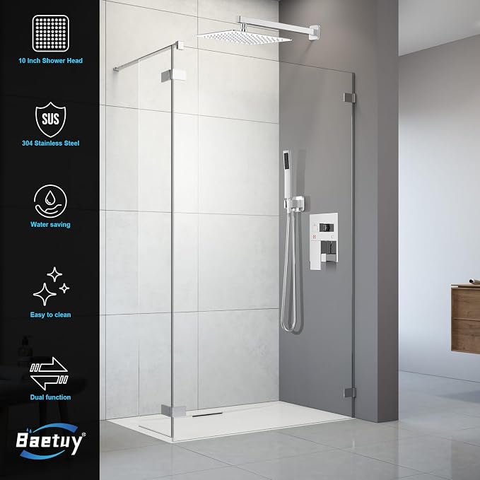 Shower Faucet Set Bathroom Square Rain Shower Head and Handle Set, Wall Mounted - Image 3