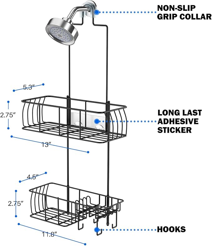 Epicano Shower Caddy Hanging, Anti-Swing Over Head Shower Caddy Rustproof - Image 8