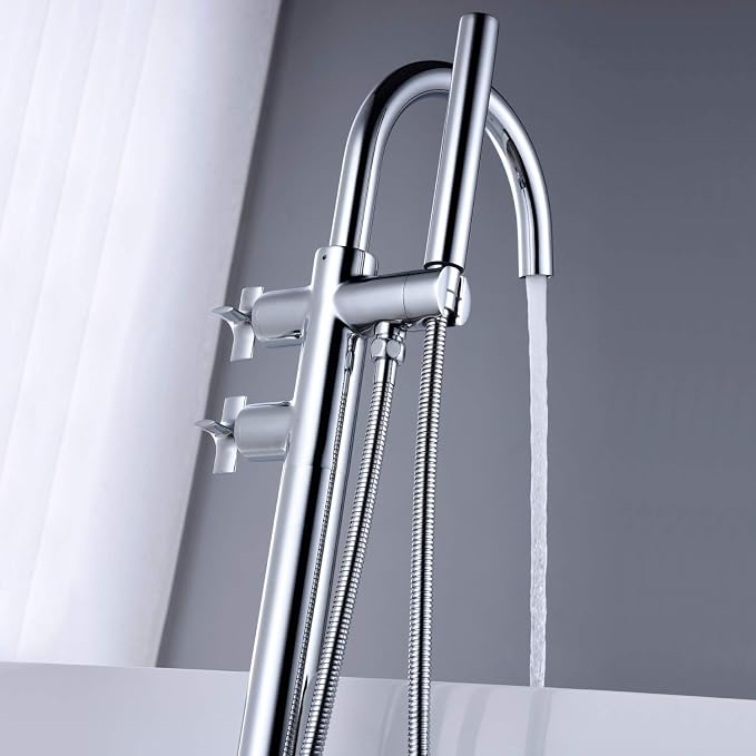 Tub Filler Freestanding Bathtub Faucet Chrome Floor Mount Brass Faucets - Image 4