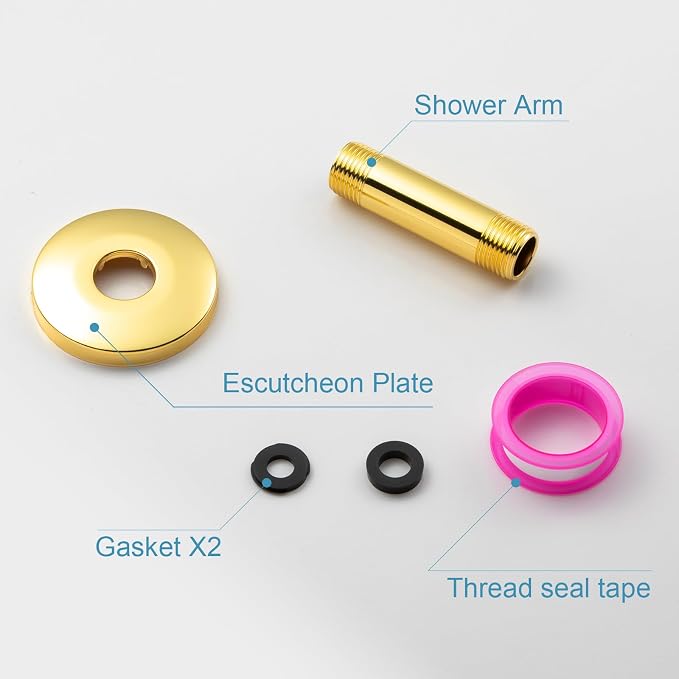 OFFO Shower Arm with Flange, Bright Gold 3 in Ceiling Mount Replacement Rain - Image 6