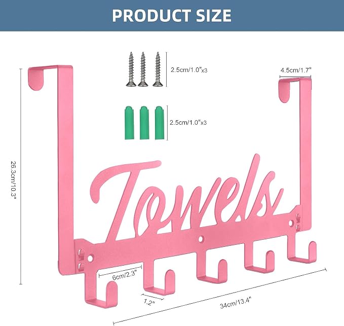 2 Pack Over The Door Hooks, Towel Rack - Image 2