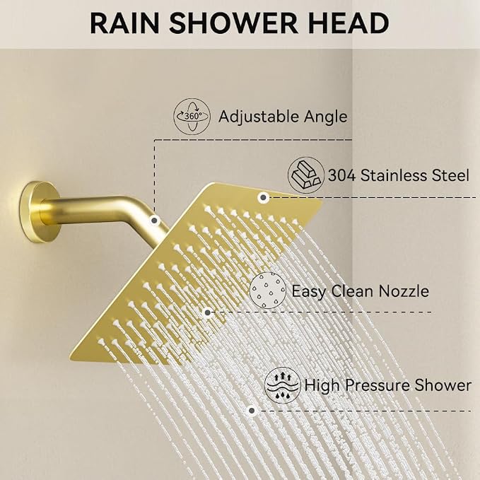 Brushed Gold Shower System, STARBATH Ceiling Mounted 10+6 Inch Rainfall Shower - Image 9