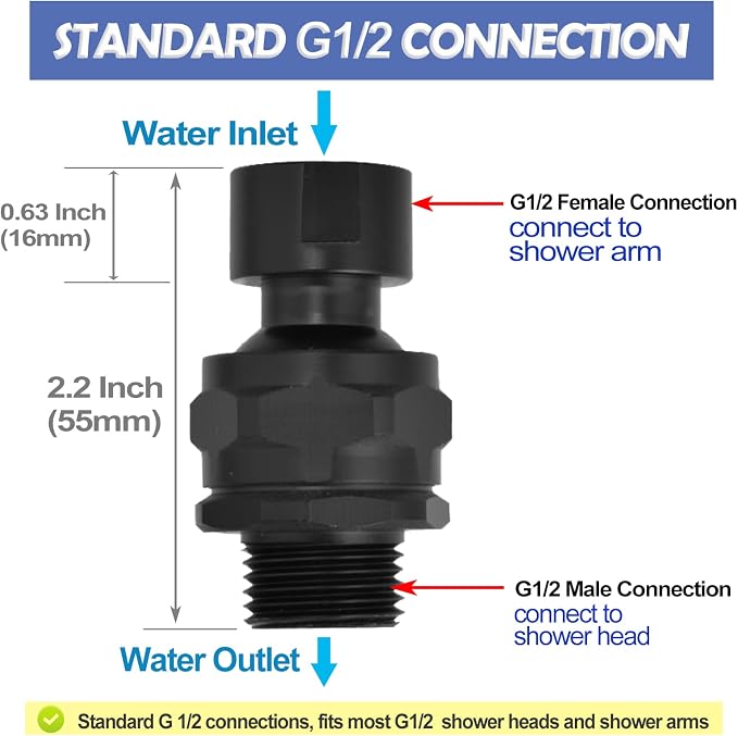 Shower Head Swivel Ball Adapter Brass Adjustable Shower Arm Connector Universal - Image 4