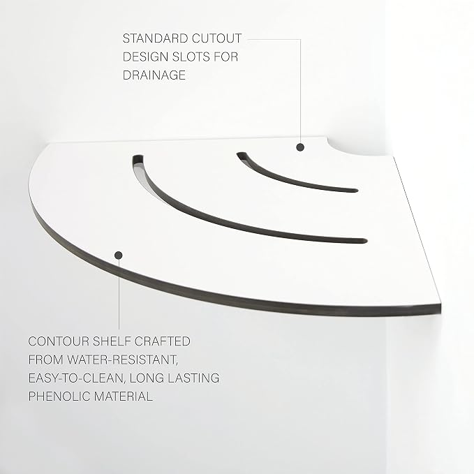 Seachrome Contour Corner Shower Shelf, 18-Inch Radius, Solid White Phenolic - Image 3