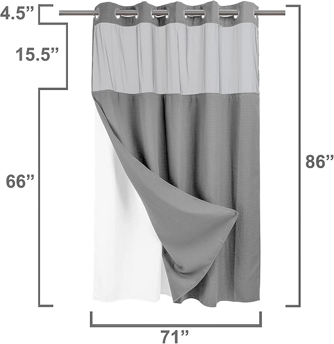 River Dream Heavyweight No Hooks Required Dotted Waffle Weave Shower Curtain - Image 8