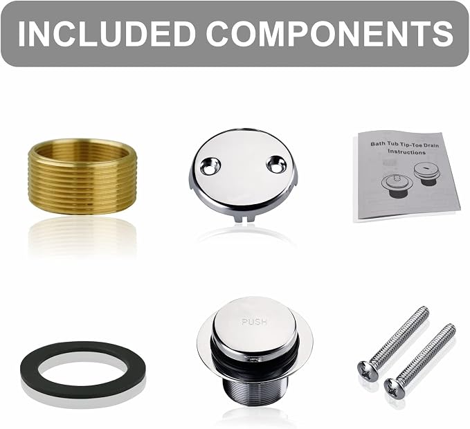 Chrome Bathtub Drain Tip-Toe Two-Hole, Welsan Tub Drain Trim Set Conversion Kit - Image 6