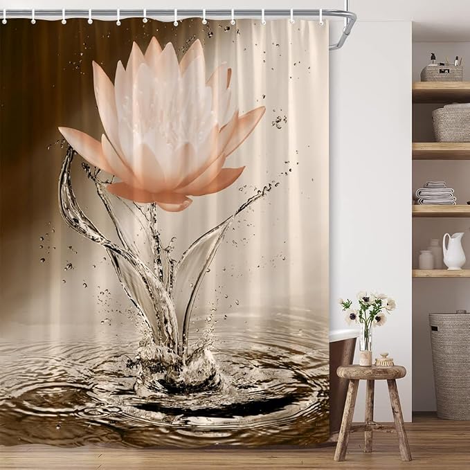 Lotus Shower Curtain Orange Flower Elegant Blooming Floral - Image 4