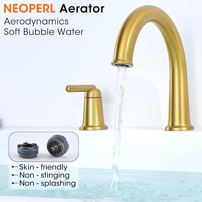 Roman Bath Tub Faucet Set with Sprayer, 5 Hole Widespread Deck Mount Bathtub - Image 3