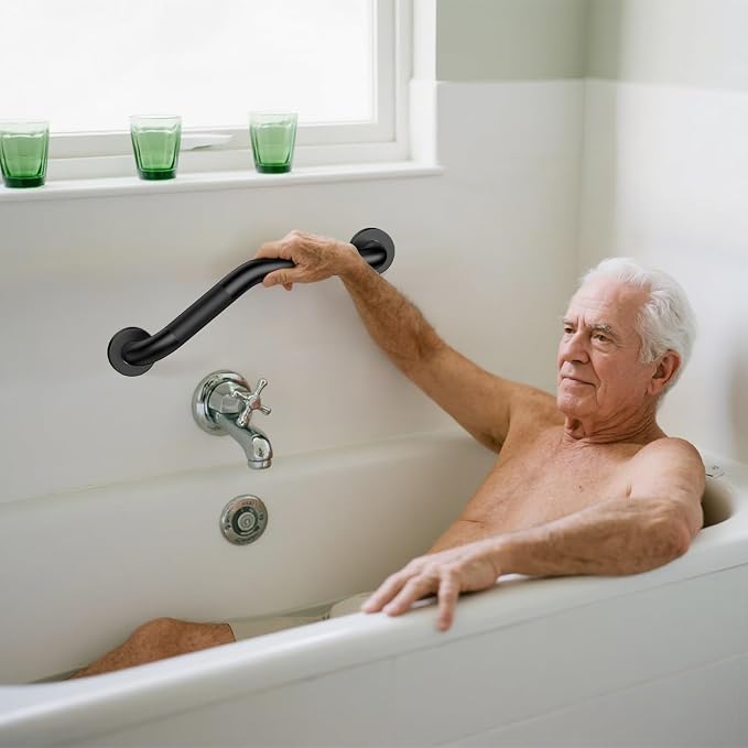 16 Inch Angled Shower Grab Bar Black, Munzong 2 Pack Anti Slip Bathroom Grab Bar - Image 8