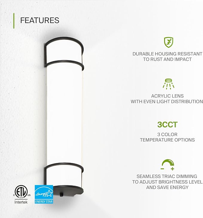 ASD LED 24" Vanity Flush Mount Light Fixture, Linear Bathroom Lighting Bar | - Image 3