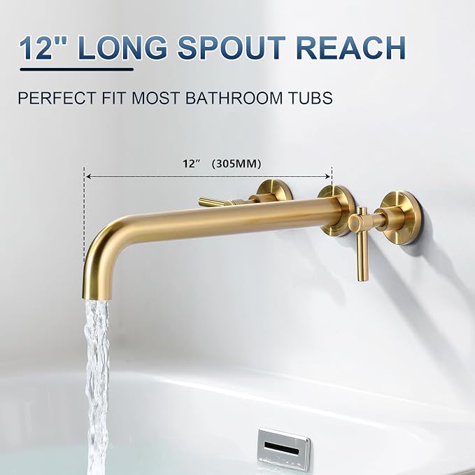 ALEASHA Wall Mount Tub Filler Tub Faucet High Flow Bathtub Faucets Two Handles - Image 5