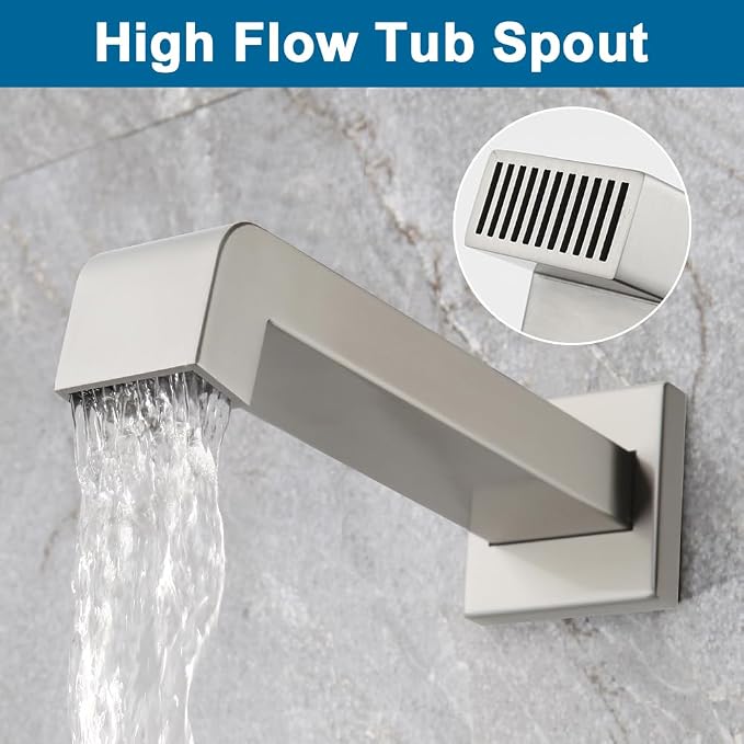 POP SANITARYWARE Shower Tub Faucet Set Brushed Nickel Bathroom Rain Shower - Image 5