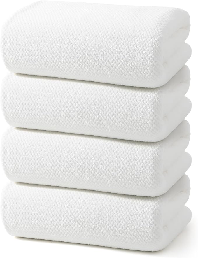 REDKISS 4 Pack Premium Bath Towels, Plush Coral Fleece Towels by REDKISSOnline