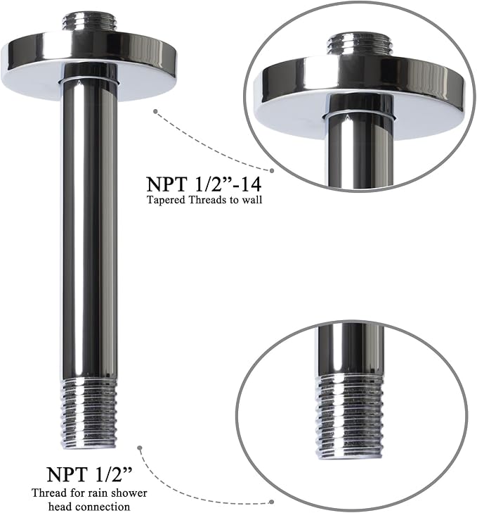 8 Inch Shower Arm with Flange, Ceiling Mounted Shower Head Extension Arm - Image 5