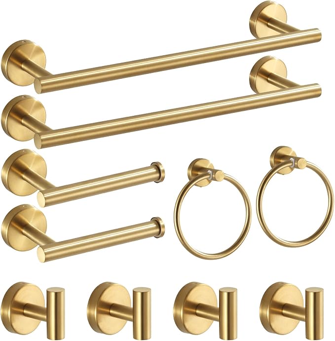 Bathroom Hardware Set Brushed Gold, Toilet Paper Holders, Towel Rings and 4pcs by Hinmood