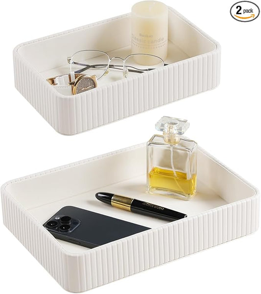 2 Pack Nightstand Organizer Tray, Decorative Perfume Valet Tray Trinket Dish by MEIBOOCH