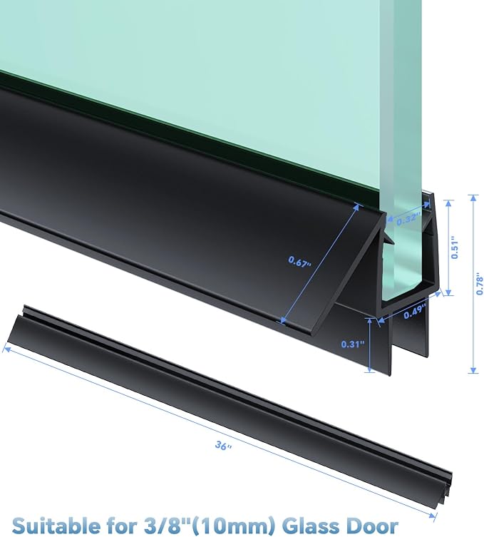 Shower Door Bottom Seal Strip, Fits 10mm Thick Glass, Prevents Leaks, Easy - Image 3