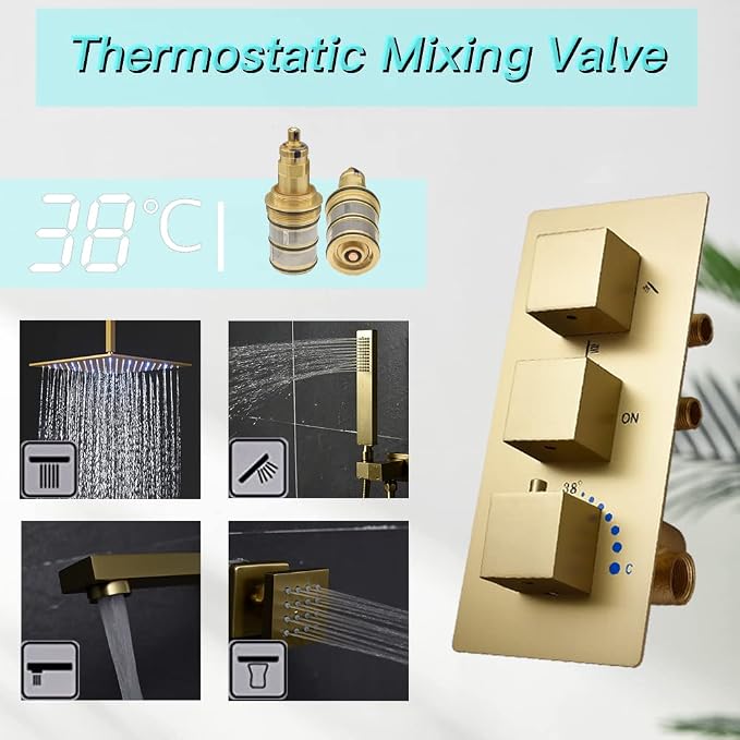 Shower Set Brushed Gold Thermostatic Shower System - Image 7