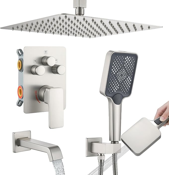 Bathtub Shower Faucet Set with Pressure Balance Valve, Brushed Nickel - Image 8