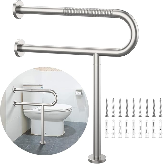 Toilet Support Rail 23.4X 28 Inch, Munzong Anti-Slip Satin Brushed Nickel by Munzong