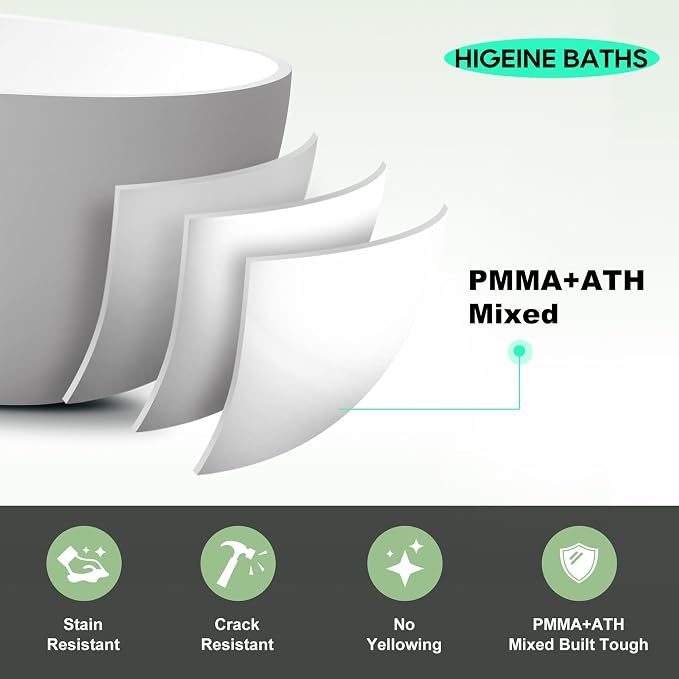 67" Premium Solid Surface Freestanding Bathtub, Upgraded Oval Stone Resin - Image 6