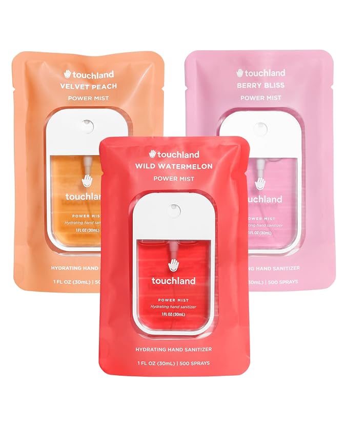 Touchland Hydrating Hand Sanitizer Spray, JUICY Trio Set, 1 FL. OZ. Travel Size by Touchland