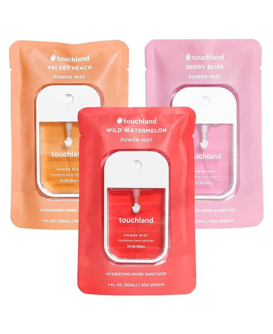Touchland Hydrating Hand Sanitizer Spray, JUICY Trio Set, 1 FL. OZ. Travel Size by Touchland