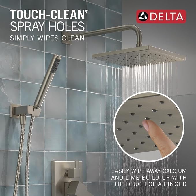 Delta Modern 14 Series Square Rain Shower System Faucet Set, Rainfall Brushed - Image 6