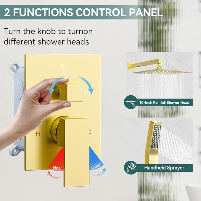 Shower Faucet Set Brushed Gold Shower System, Starbath 10" Rain Shower Head and - Image 3