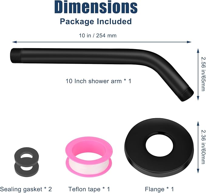 Shower Arm with Flange, 10 Inch Matte Black Shower Pipe, Wall Mount Replacement - Image 6