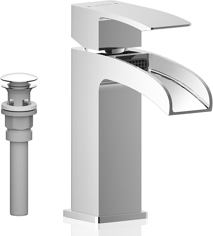 Polished Chrome Bathroom Faucet 1 Hole Waterfall, Vanity Faucet by LAVATRUM