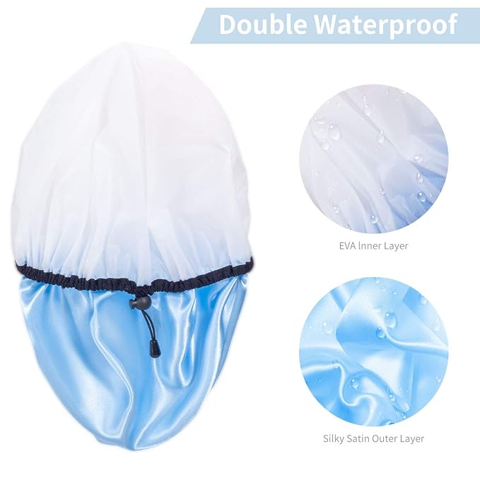 Auban Shower Cap for Women, Adjustable Reusable, Extra Large, Double-Layer - Image 6