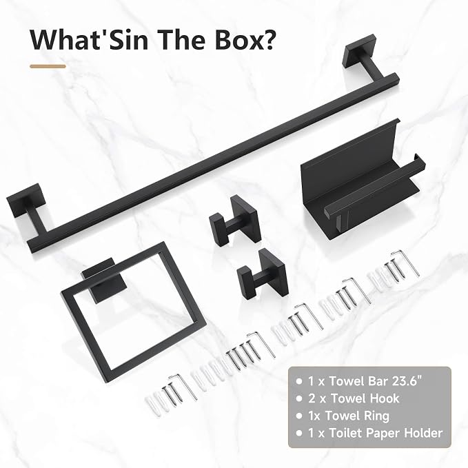 TQKAG 5-Pieces Matte Black Bathroom Hardware Accessories Set 23.6" SUS304 - Image 8
