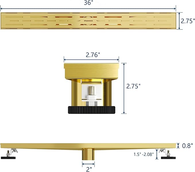 Neodrain 36-in Brushed Brass Rectangular Linear Shower Drain - Image 2