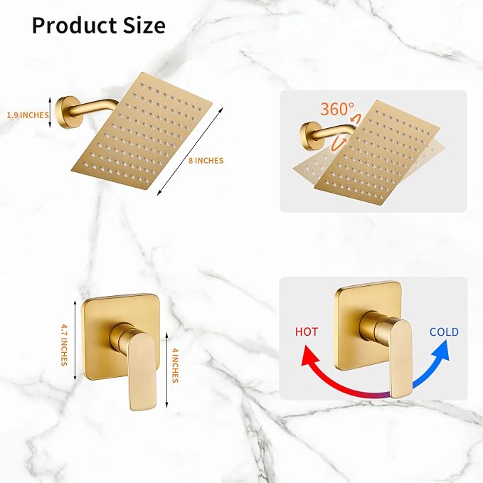 Brushed Gold Shower Faucet Single Function Trim Kit - Image 3
