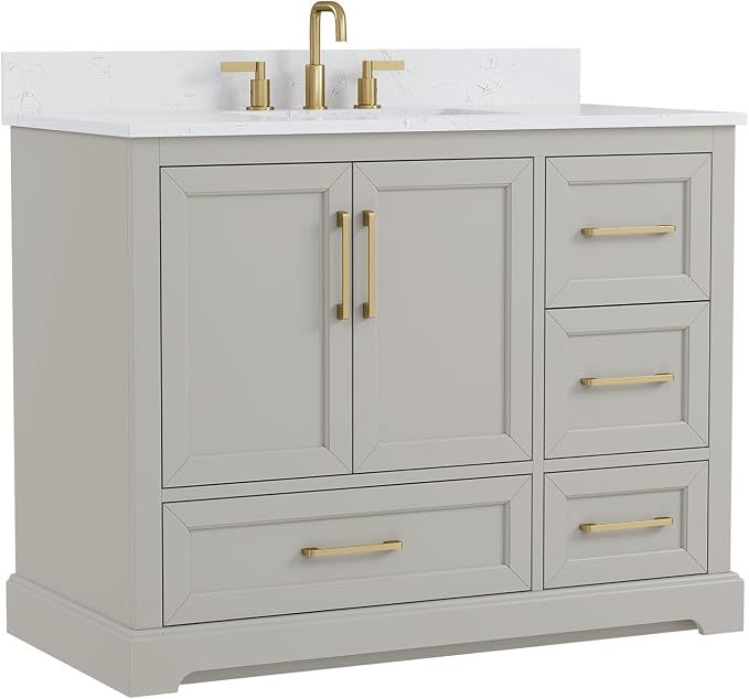 42 Inch Bathroom Vanity with Sink Combo, Solid Wood Frame with Marble Top - Image 9